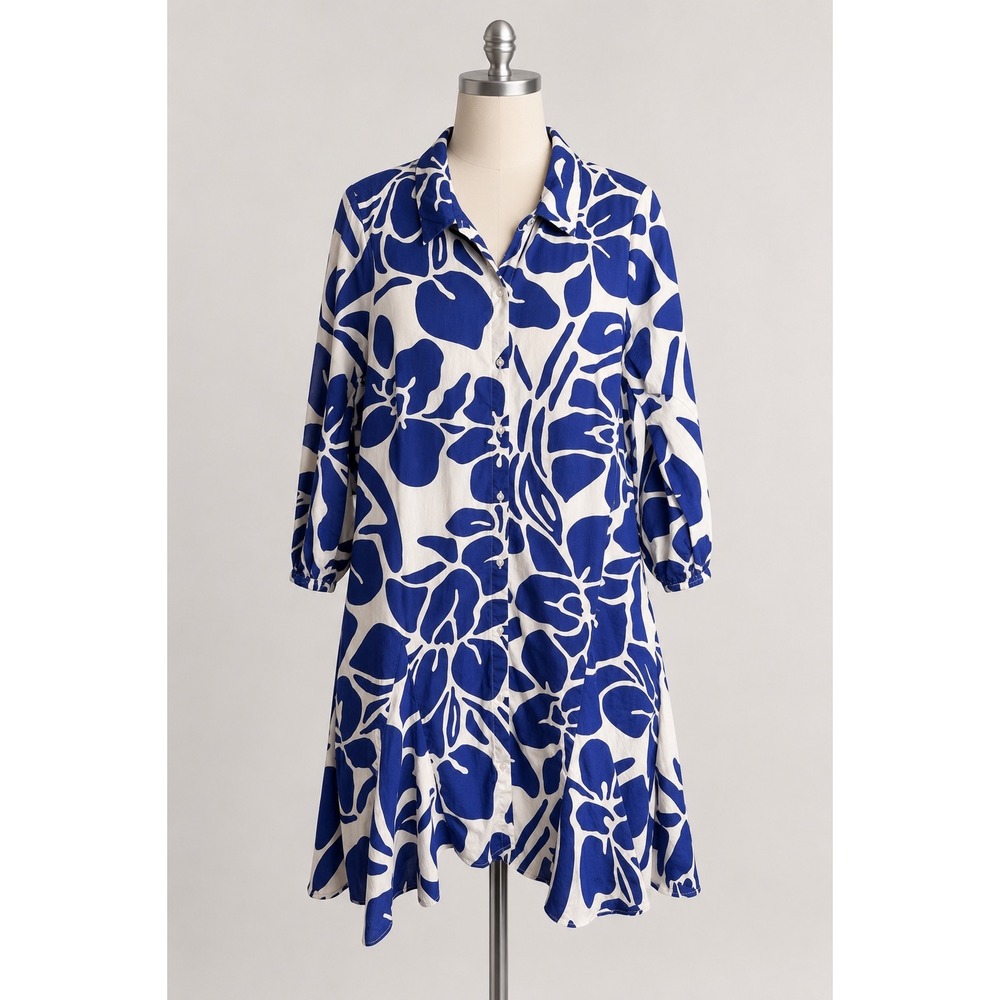 Cynthia‎ Steffe Shirt Dress Womens Size M Blue White Cotton Floral Casual